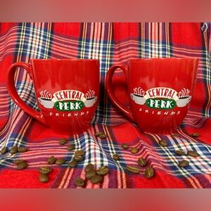 Set of 2 Central Perk Friends Red Coffee Mugs Cups 14 oz Eight O’Clock 2014
